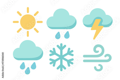 Collection of weather condition icons for forecast and climate representation
