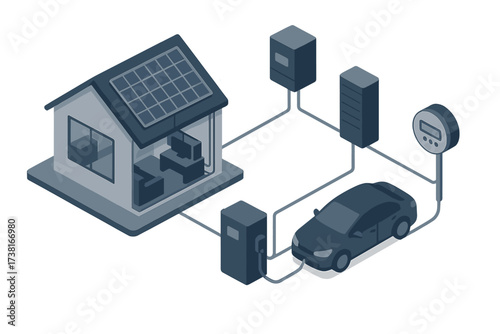 Smart home energy system with solar panels and electric vehicle charging