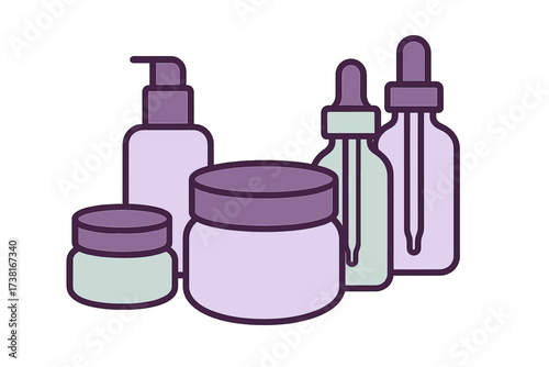 Minimalist cosmetic and skincare product packaging containers set for beauty and wellness