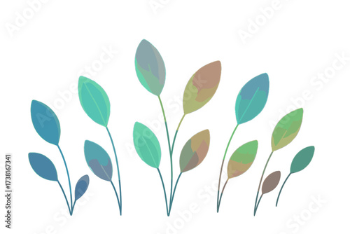 Abstract gradient leaves with soft pastel colors growing upwards on stems