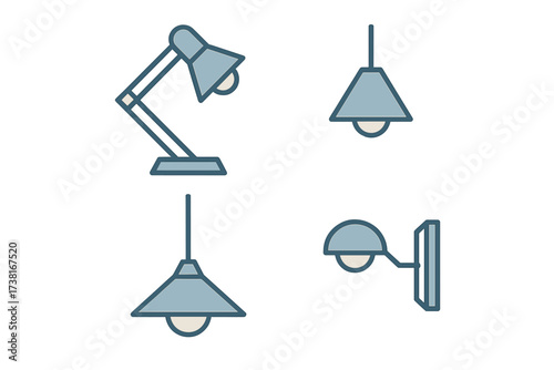 Contemporary home and office lighting fixtures collection with various lamp types