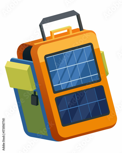 A solarpowered emergency kit designed for outdoor enthusiasts equipped with a durable solar panel that can withstand rugged environments and provide reliable power in emergency. Vector illustration