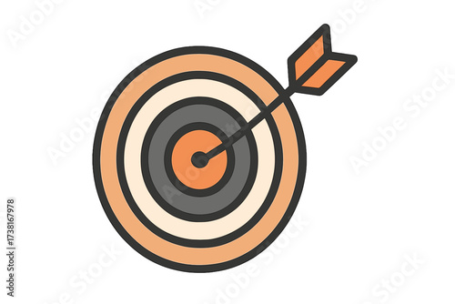 Target with arrow in the bullseye. Vector icon for business strategy, success, and goal achievement. Concept for focus, precision, marketing objective, and mission accomplished.