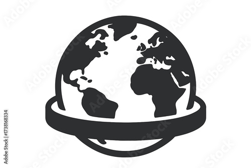 Planet Earth globe icon. Black and white vector illustration of the world map. Simple flat design symbol for global business, international communication or environmental concepts.