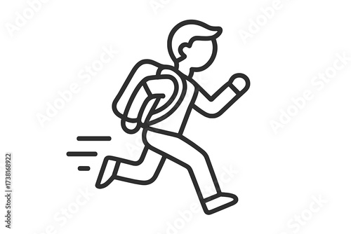Student rushing to class line icon. Vector illustration of a character running with a backpack. Concept of hurry, being late for school, college, or a deadline. Person in motion.