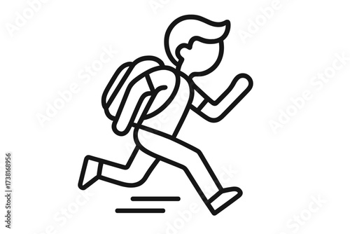 Student rushing to class vector icon. Person running late for school or college. Character with backpack hurrying. Minimalist thin line illustration for education concept.