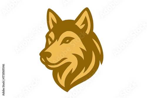 Wolf head logo vector icon. Stylized husky or dog mascot emblem for sports team. Modern strong predator animal symbol. Powerful wildlife graphic design element illustration.