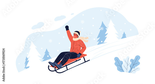 A person enjoys a thrilling sledding ride down a snowy hill.