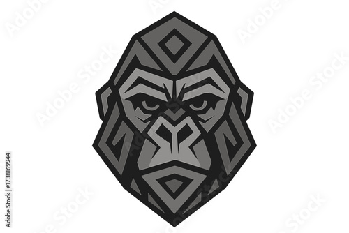 Geometric gorilla head logo. Modern vector icon of a powerful ape mascot. Stylized tribal primate face symbol for business or sport team. Abstract strong animal illustration.