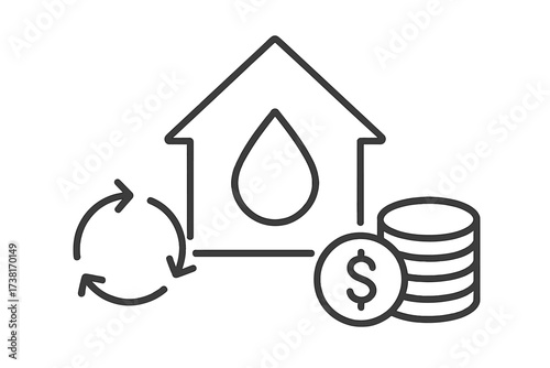Utility payment vector icon. House budget concept for water, gas, electricity bills. Symbol of home expenses, recurring costs, financial savings and resource consumption.