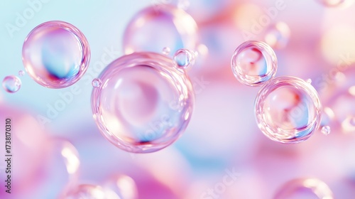 3D rendering of a cosmetic serum bubble ingredients Abstract concept of collagen or liposome molecules for an antiaging skin care product Beauty and dermatology concept