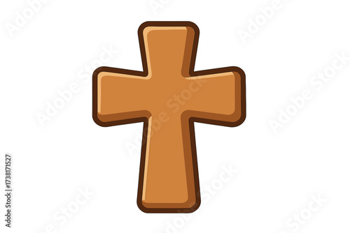 Wooden cross vector icon. Christian religious symbol of faith and spirituality. Simple flat cartoon illustration for church, Easter, and worship concepts. Isolated crucifix.