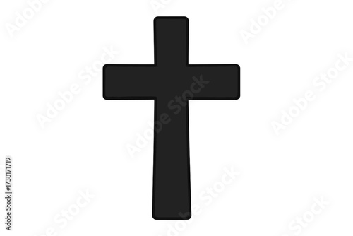 Christian cross vector icon. Black Latin cross silhouette symbol. Religious sign of faith, god, Jesus. Protestant, Catholic. Spirituality, belief. Isolated graphic illustration.