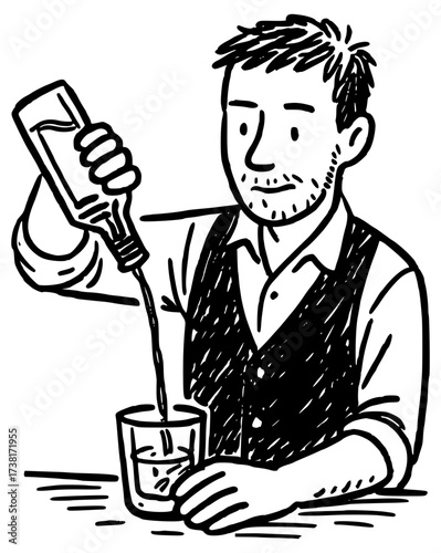 The bartender pours a drink