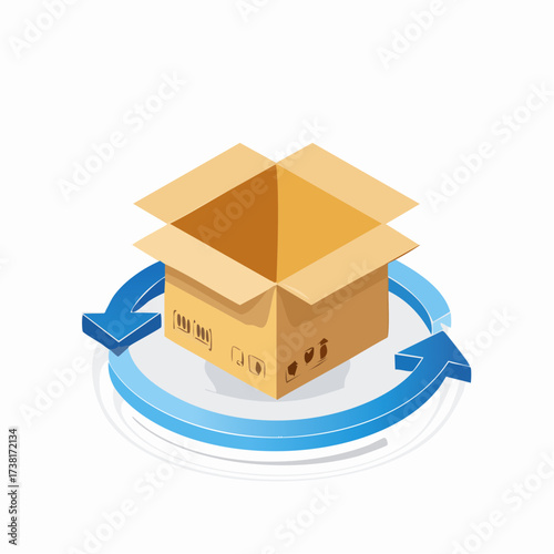 Open Cardboard Box with Recycling Arrows Symbolizing Logistics Shipping Delivery and E commerce Unboxing Experience