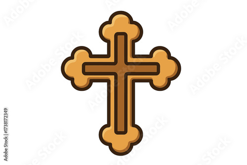Stone cross christian icon. Religious symbol. Christianity, faith, spirituality concept. Jesus, god, church, bible, prayer, easter. Vector cartoon illustration. Graphic design.