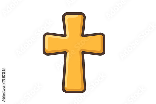 Golden cross icon vector illustration. Cartoon flat style religious symbol of Christianity. Christian faith, spirituality and religion concept. Holy object for church or Easter.