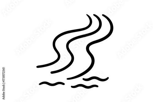 Stream symbol and wave icon set. Linear style vector cartoon illustration. River, water flow, or steam vapor concept. Liquid current doodle. Isolated on transparent background.