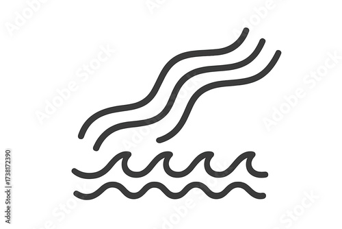 Wave and stream icon set. Linear symbols for water, sea, ocean, river flow. Vector illustration. Minimalist outline design element for weather, aqua, or marine concepts.