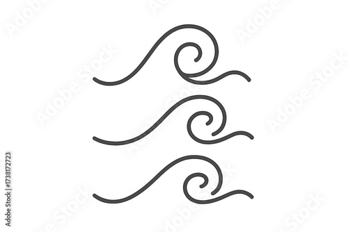 Wave icon set vector illustration. Simple minimal line art style. Water, ocean, sea or wind symbol. Flowing swirl decorative element. Abstract curly graphic sign collection.