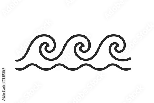 Wave icon seamless pattern. Linear water motion. Sea ocean surf logo symbol. Simple doodle sketch. Abstract nature graphic element. Vector line art of spiral curl flow.