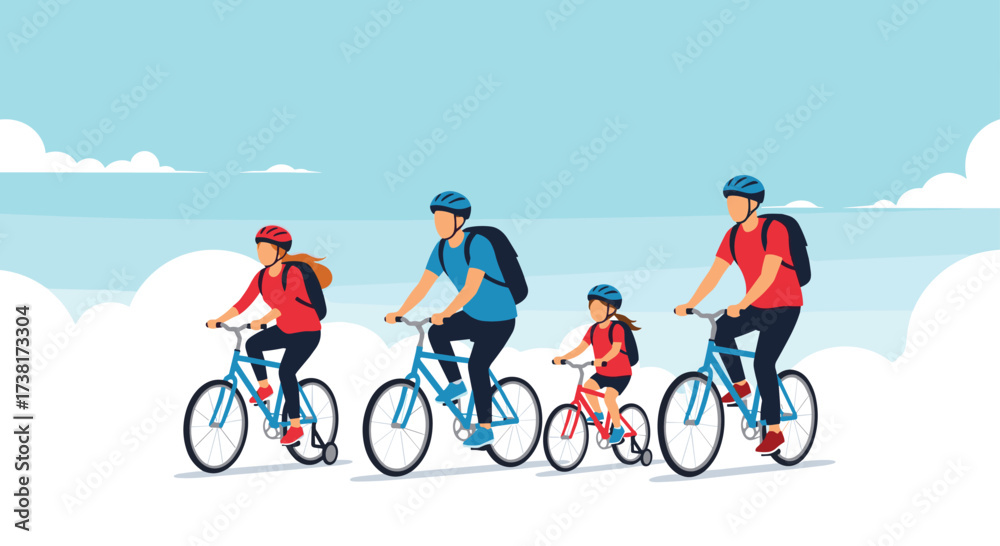 Fototapeta premium A family enjoys a scenic bike ride together on a sunny day.