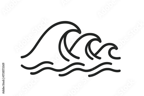 Ocean Wave Icon, Water Symbol, Linear Style Vector, Cartoon Wave Illustration, Transparent Background, Set of Water Waves, Minimalist Sea Element Design