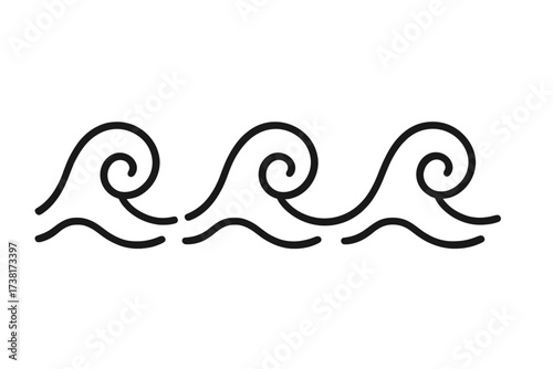 Seamless Wave Icon Water Symbol Linear Design Vector Cartoon Illustration Continuous Ocean Waves Pattern with Transparent Background