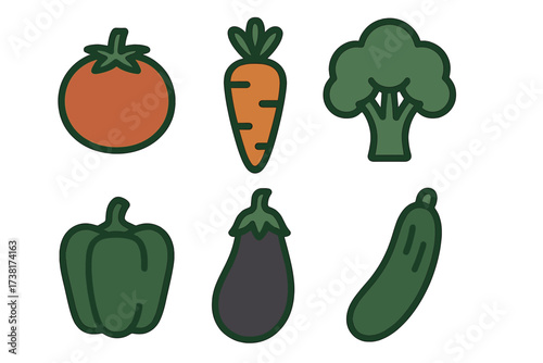 Assortment of fresh healthy vegetables including tomato carrot broccoli pepper eggplant cucumber