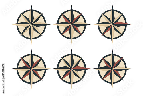 Vintage style compass roses for navigation and maritime design projects