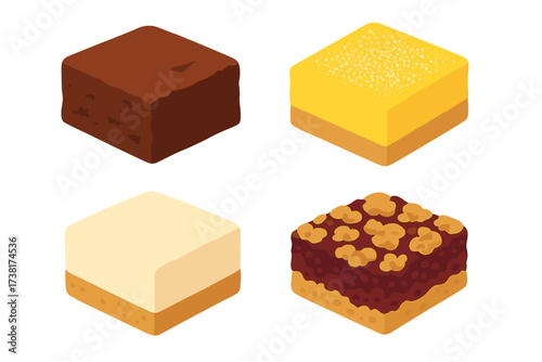 Assortment of delicious baked dessert bars including brownie, lemon, cheesecake, and crumble