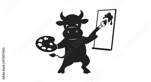 A charismatic artist calf at work with brush and palette creating art masterpiece