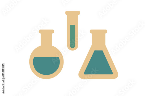 Collection of essential laboratory glassware filled with teal chemical solutions