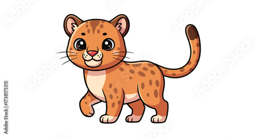 Adorable cartoon jaguar cub standing, showcasing playful innocence and cartoonish charm for