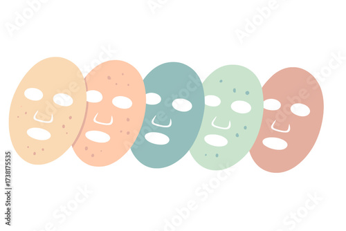 Collection of diverse colorful facial sheet masks for beauty and skincare routine