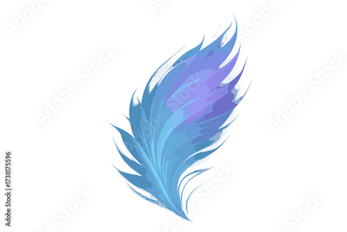 Abstract flowing feather shape with vibrant blue and purple gradient colors