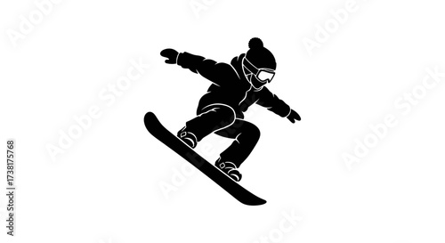 Bold snowboarder silhouette performing a jump in winter sports isolated image