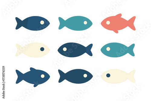 Collection of stylized fish shapes in a repeating pattern with various colors
