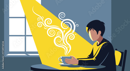 Man enjoying a warm cup of coffee in a sunlit room.