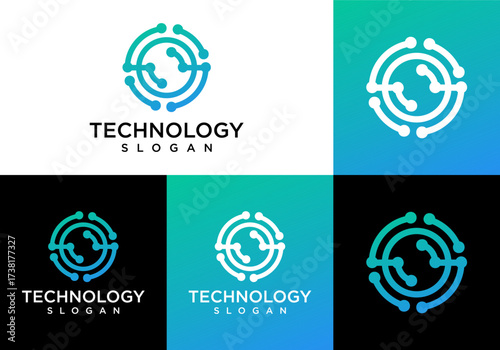 interconnected technology circle logo vector icon design
