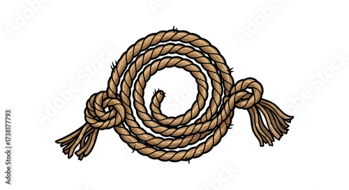 Coiled rustic rope illustration with tightly wound spirals and symmetrical knots