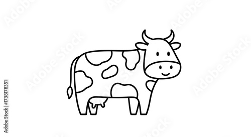 Delightful simplistic illustration of a cartoon spotted cow against a clean white backdrop