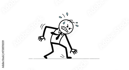 Depiction of an exasperated stick figure businessman struggling with pressure and stress at work