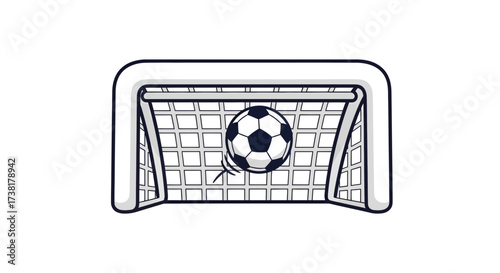 Dynamic soccer ball illustration striking the goal net with graphic precision design
