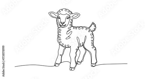 Elegant one-line drawing of a fluffy lamb on a white background showcasing simplicity