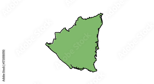 Illustration of Nicaragua's geographical contours on a clean white backdrop offering cartographic