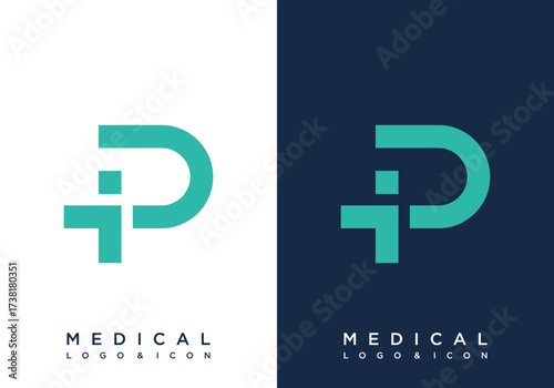 medical cross logo creative icon design vector with initial P