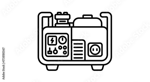 Isolated portable generator in line art style used to supply electricity anywhere suitable