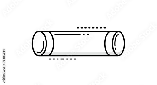 Minimalist cylindrical illustration with dotted lines emphasizing length and perspective