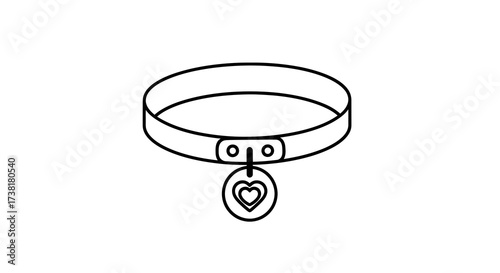 Minimalist outline of a pet collar with heart-shaped pendant for animal loving owners